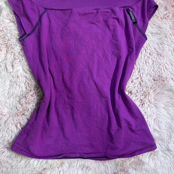 Y2k purple off the shoulder top with black contrast stitching. - Picture 5 of 8